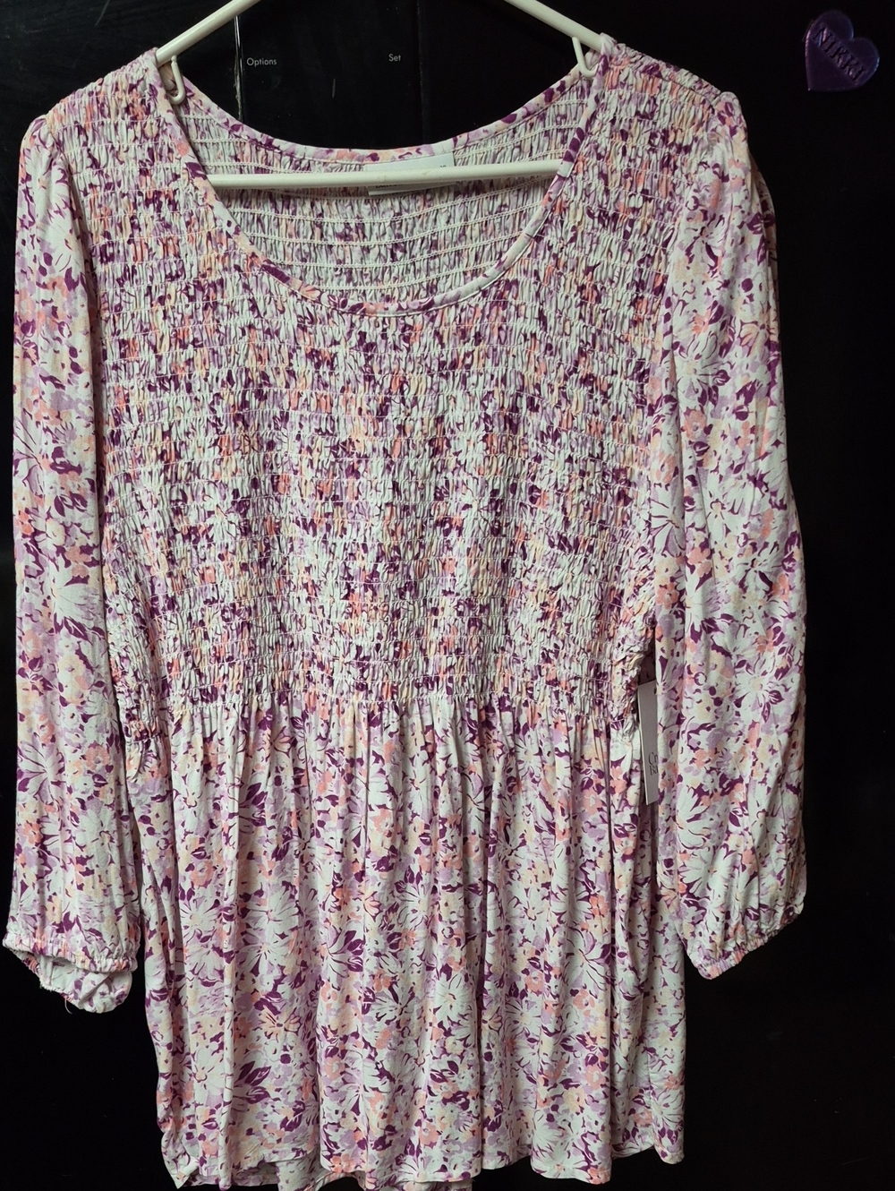 Women’s Floral Smocked Long-Sleeve Top - Pink & Purple